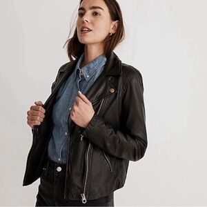 Madewell Washed Leather Motorcycle Jacket with Brass Detailing